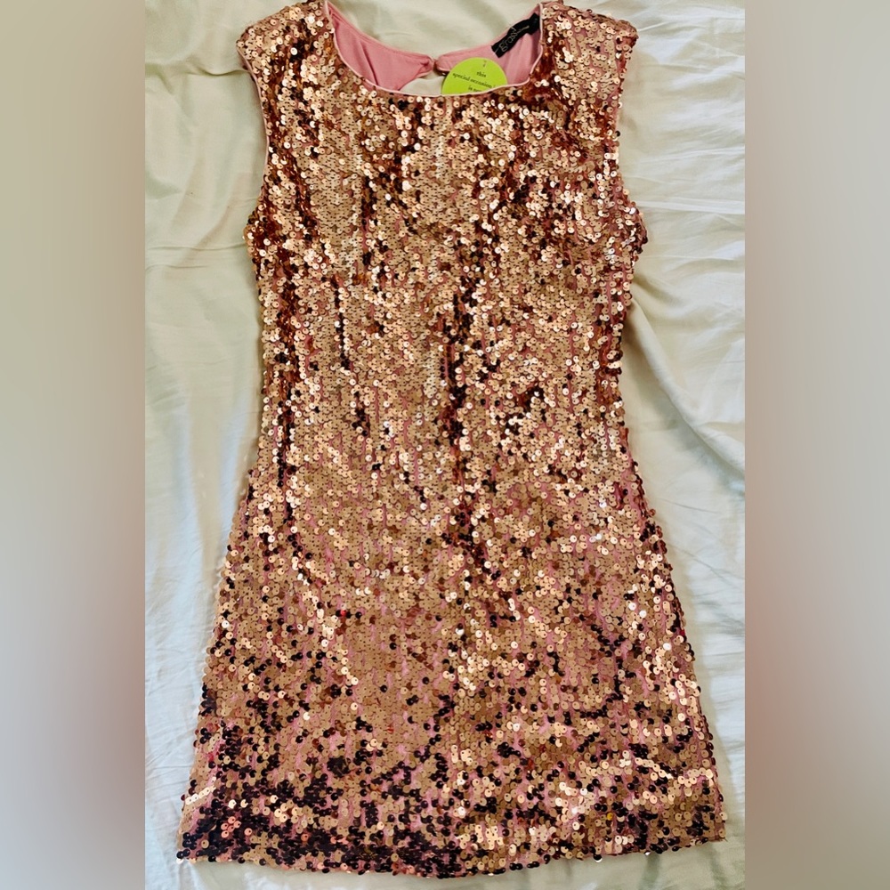 Beautiful rose gold sequence mini dress /brand new with tags